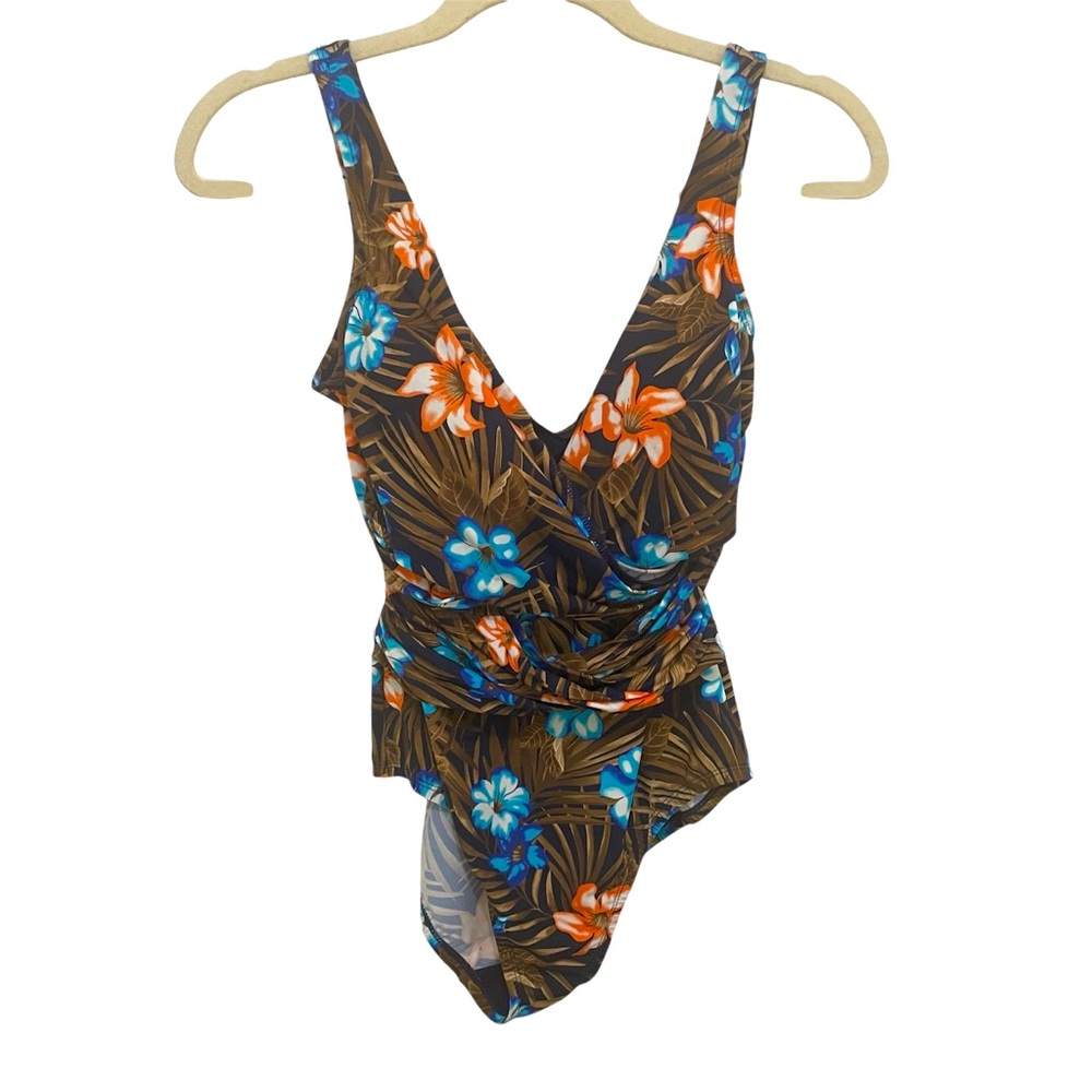 Lands End Swimsuit Womens Size 8‎ Floral Print V-Neck One Piece